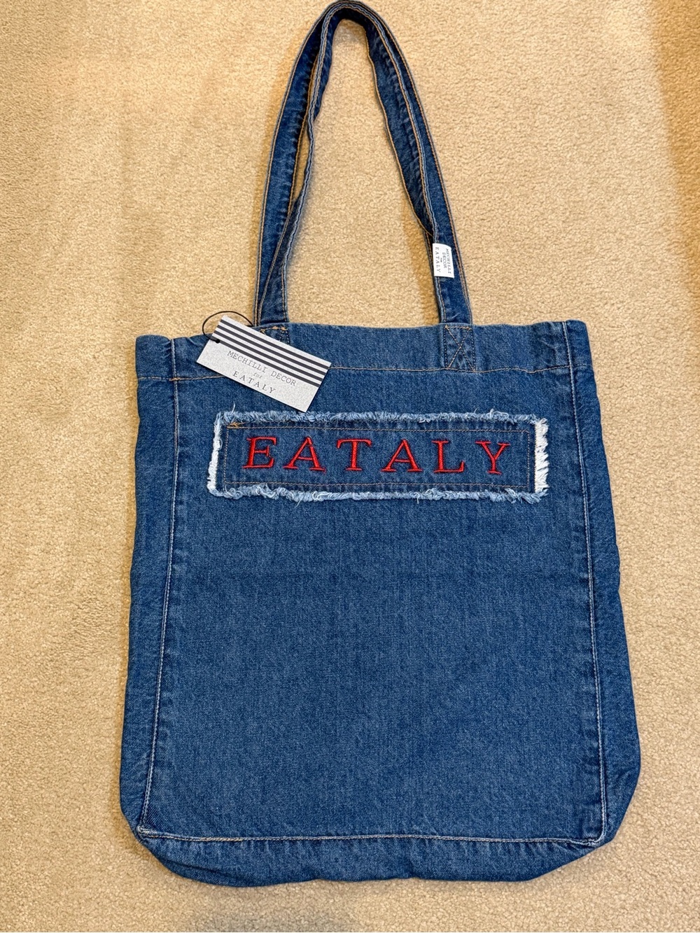 NEW EATALY CAFFÈ NEW YORK CITY DARK DENIM RED LETTERING LARGE DENIM TOTE BAG